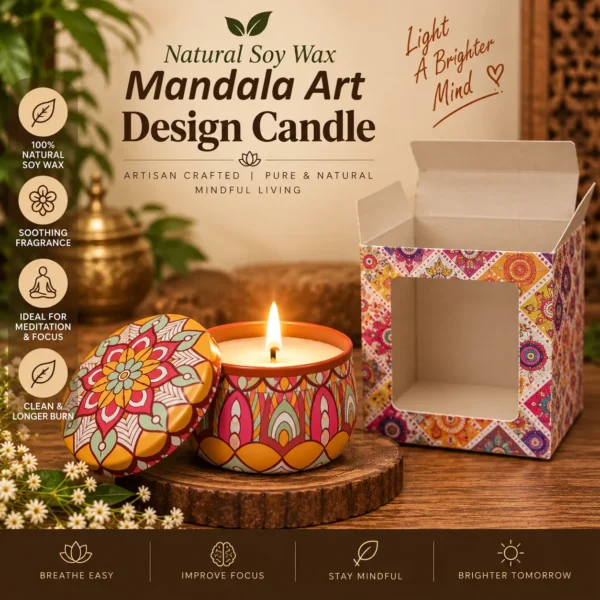 Biankraft Soya Wax Mandala Art Candle [Pack of 1]