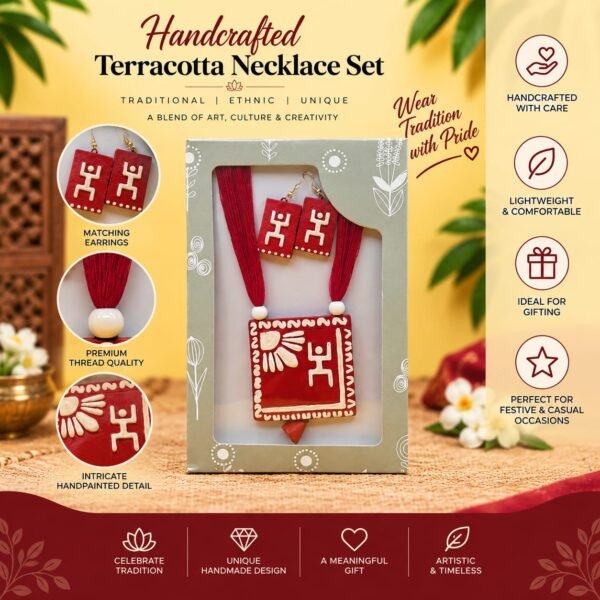 Handcrafted Terracotta Necklace Set - Red
