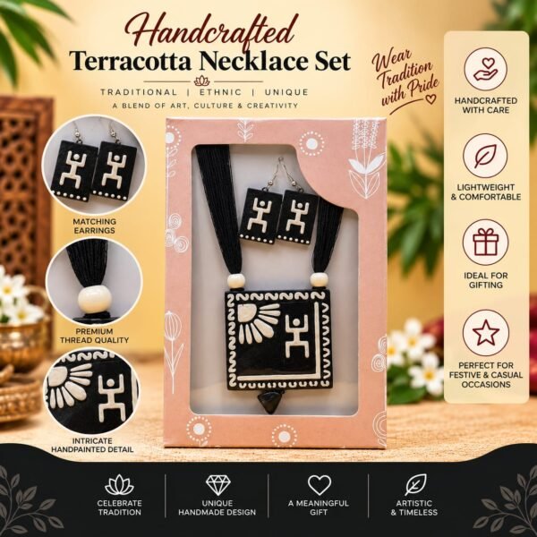 Handcrafted Terracotta Necklace Set - Black