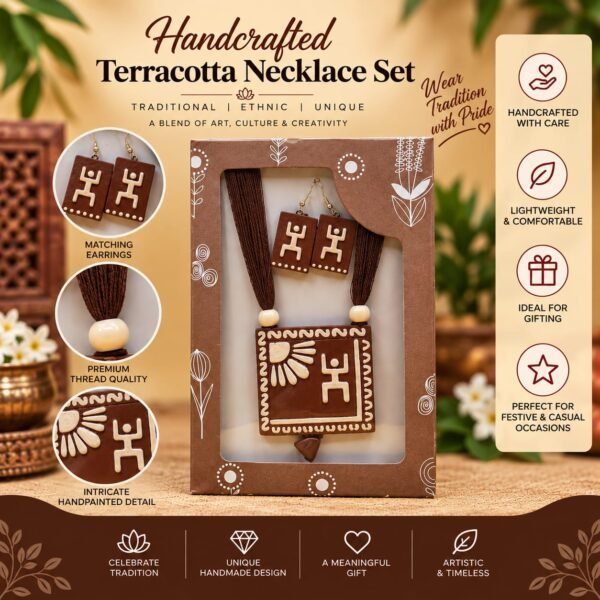Handcrafted Terracotta Necklace Set - Brown