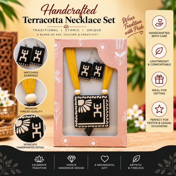 Handcrafted Terracotta Necklace Set - Yellow